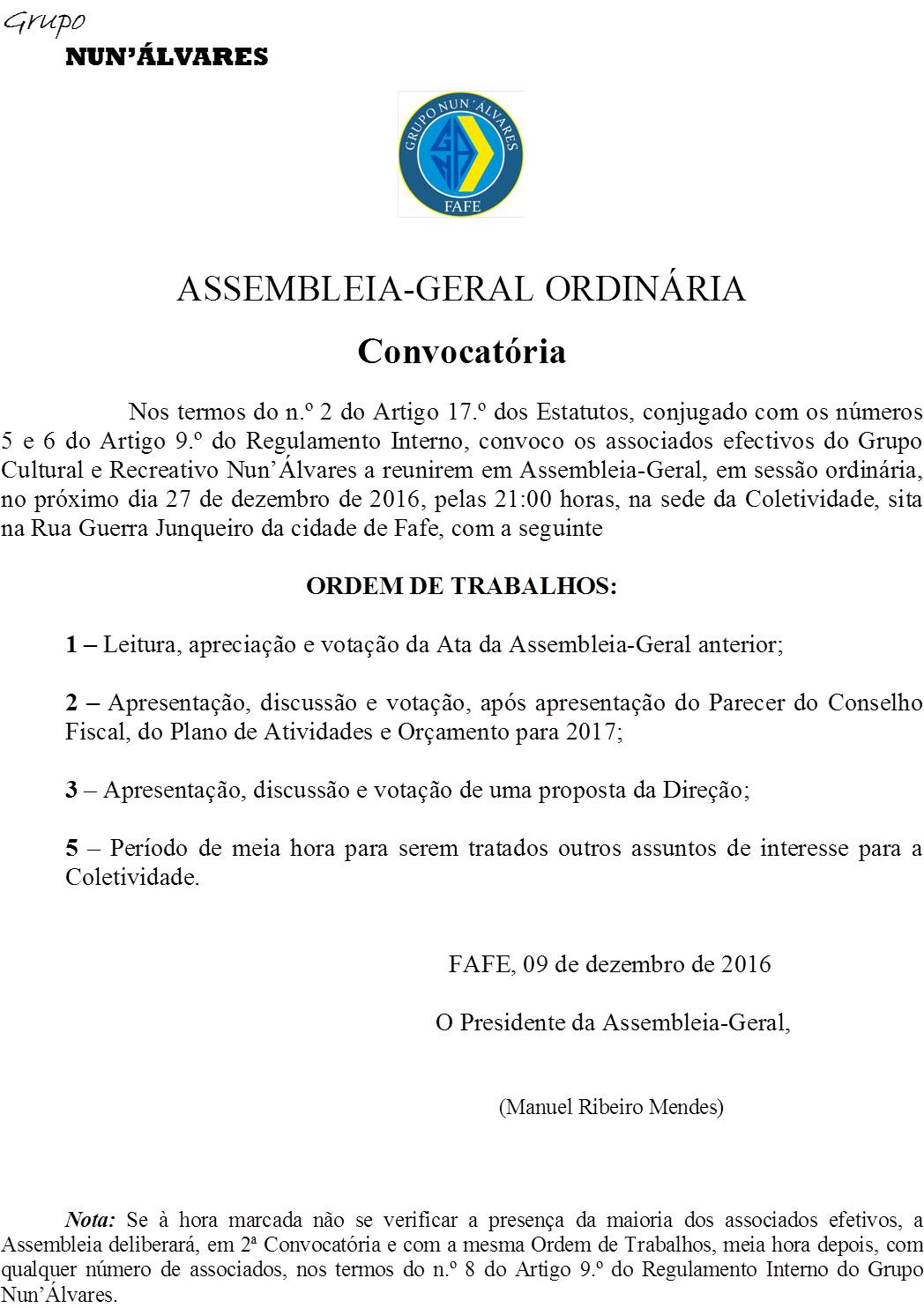 ASSEMBLEIA GERAL ORDINÁRIA