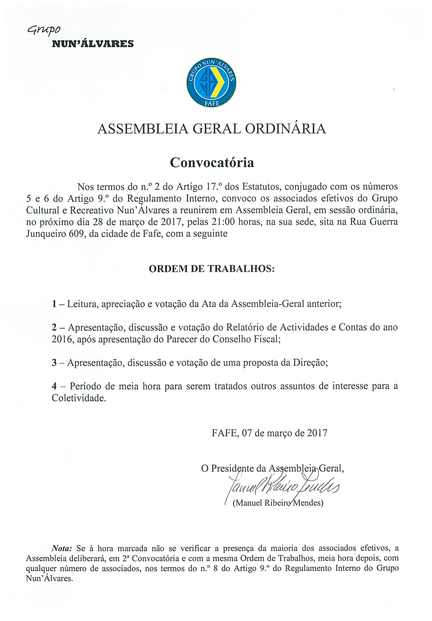 ASSEMBLEIA GERAL ORDINÁRIA