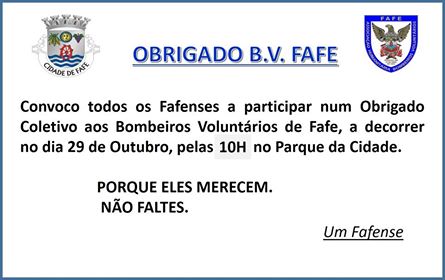 Agradecimento aos Bombeiros Voluntários de Fafe
